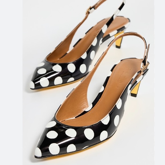 Marni Women's Marni 55mm Polka Dot Slingback Pumps in Black Patent Leather 40 - Picture 4 of 9